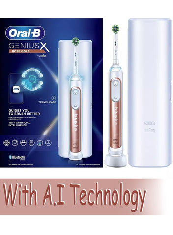 Oral-B Genius X Electric Toothbrush with Artificial Intelligence, 1 Toothbrush Head & Travel Case, 6 Mode Display with Teeth Whitening, Color : Rose Gold