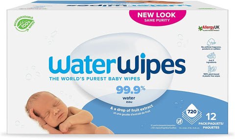 Water Wipes Purest Baby Wipes Sensitive Skin 60 Counts x Pack of 12 (720 Wipes)