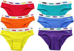 Puma Girls 6 Pack Cotton Stretch Bikini Panties, Colors: pink, orange, yellow, green, blue, purple