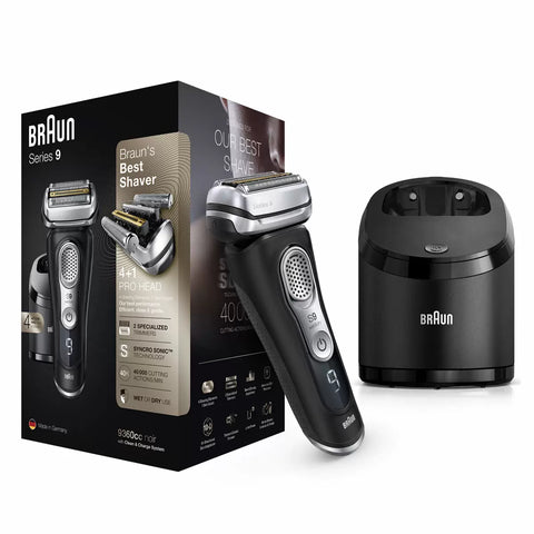 Braun Series 9 Electric Wet & Dry Shaver with Cleaning & Charging Station, 9360cc