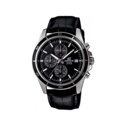Casio Edifice Chronograph Black Dial EFR-526L-1AVU Leather Belt Men's Watch