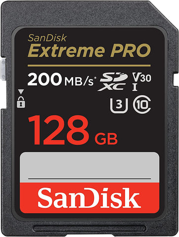 SanDisk 128GB Extreme PRO SDXC card + RescuePRO Deluxe, up to 200MB/s, UHS I, Class 10, U3, V30 SDSDXXD 128G GN4IN, Black