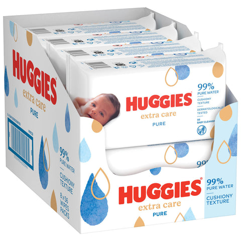 Huggies Pure Extra Care Baby Wipes - 8 x 56 PACKS | 448 Baby cleansing wipes total