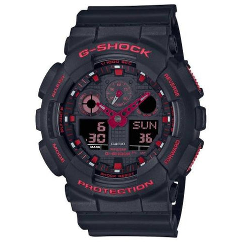 Casio G-Shock Analog-Digital Black Dial with Red Accent Men's Watch GA100BNR-1A
