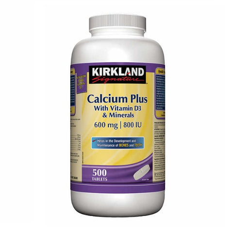 Kirkland Signature Calcium Plus With Vitamin D3 & Minerals 600 mg | 800 IU - 500 Tablets - shopperskartuae