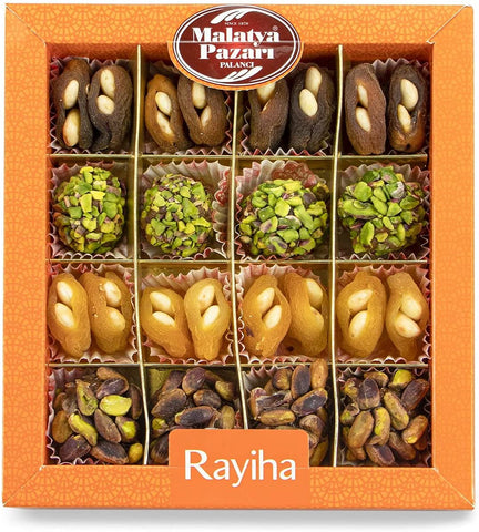 Malatya Pazari Rayiha Special Gift Box Set 300g in Orange | Mixed Stuffed Dried Fruits Rayiha series