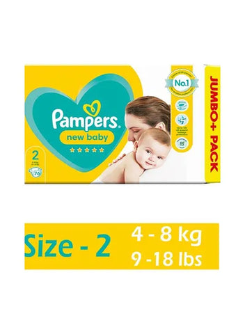 Pampers Size 2 New Baby Nappies, Baby Essentials For Newborn (4-8 kg / 9-18 lbs)- 76 Count
