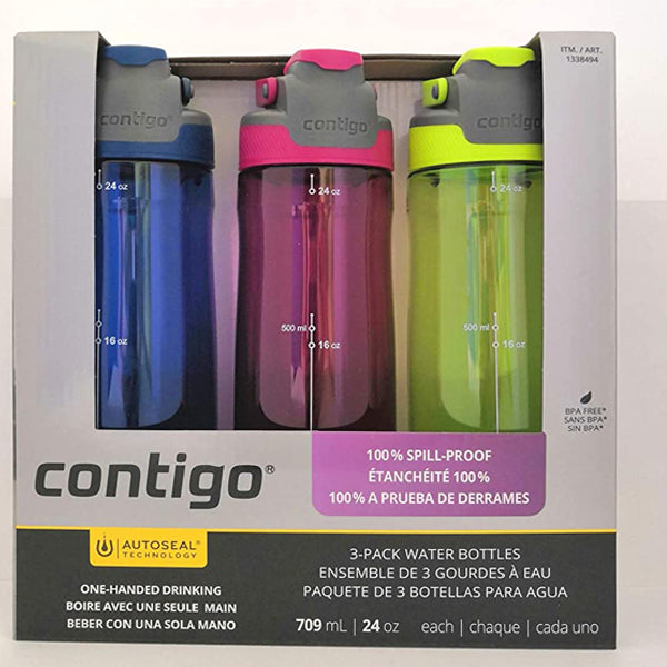 Contigo Autoseal 24oz. Spill-proof Water Bottle, 3-pack