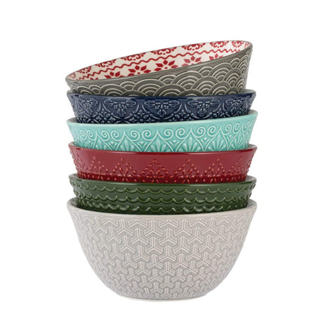 Signature Housewares Pad Print Bowls Assorted, 22 oz. (Set of 6), Multicolor