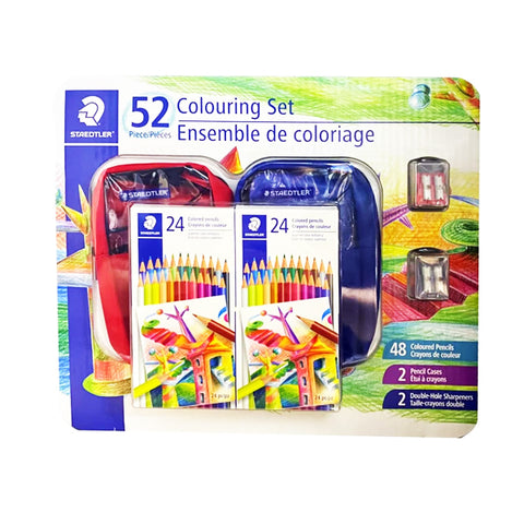 Staedtler 52 Coloring Set, 48 Colored Pencils - 2 x 24 Colored Pencil Set, 2 Nylon Pencil Cases, 2 Double Hole Sharpeners