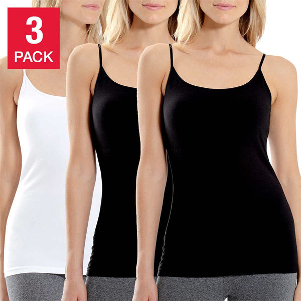 VASLANDA 3 Packs Women's Cotton Camisole Adjustable Strap Tank Tops with  Built in Shelf Bra Stretch Undershirts for Summer