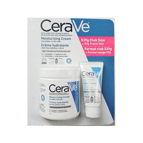 CeraVe Moisturizing Cream, For Normal to Dry Skin, Bundle Pack, 539g Club size + 57g Travel size