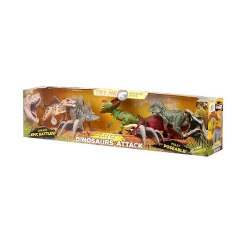 Kid Galaxy Poseable Dinosaur Figure Toy Playset With Lights & Sounds - Pack of 5