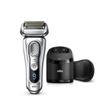 Braun Shaver  Series 9 9390cc Wet & Dry shaver with Clean & Charge station and leather travel case, Silver