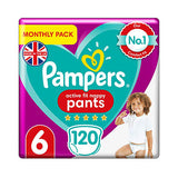 Pampers Size 6 Active Fit Baby Nappy Pants, 120 Count, MONTHLY SAVINGS PACK, Easy-Up Pull On Nappies (15+ kg / 33 lbs)