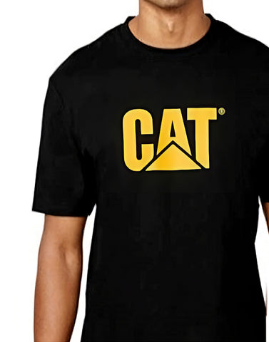 CAT Trademark Logo Men's Cotton Short Sleeve T-Shirt - Black CATERPILLAR