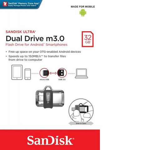 Sandisk Ultar Dual 32GB Driver M3.0 USB 3.0 upto 150MB/s SDDD3 032G