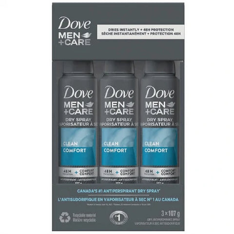 Dove Men Care + Antiperspirant Clean Comfort Dry Spray 3 x 107 g