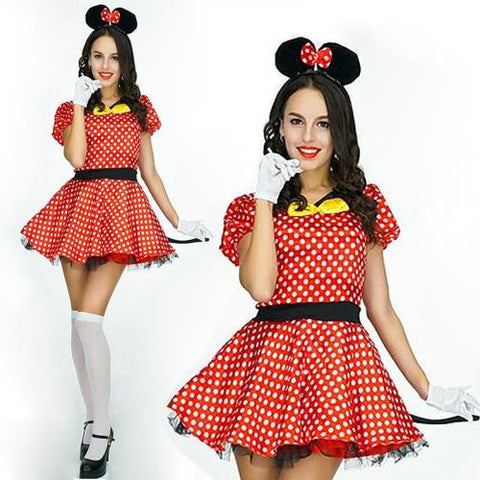 Adults Womens Minnie Mouse Girl Costume Fancy Dress Outfit + Underskirt