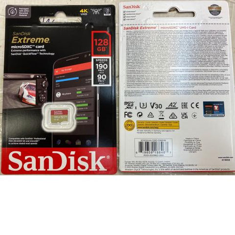 SanDisk Extreme 128GB microSDXC Class 10 U3 A2 V30 up to 190MB/s SDSQXAA-128G-GN6MN
