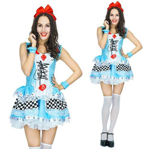 Adult Ladies Traditional Storybook Poker Alice In Wonderland Fancy Dress Costume