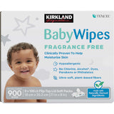 Kirkland Signature Baby Wipes, Fragrance Free, 9 X 100 ct Flip-Top Lid Soft Packs, 900 wipes in total