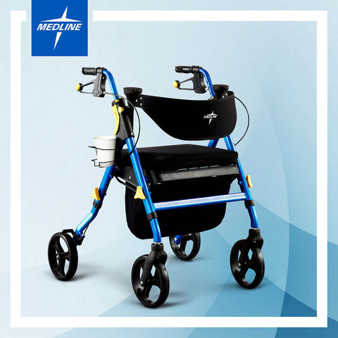 Medline Blue With Yellow Fold-Up/Easy Storage Empower Rollator Walker - MDS86845BCA