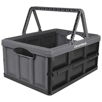 CleverMade 32L Collapsible Storage Bins - Folding Plastic Stackable Utility Crates, no lid- Black