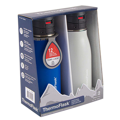 Thermoflask Coffee Mug - 12 Hours Hot Temp-Lock  500 mL (17 oz.) Travel Mug, 2-pack - White/Blue