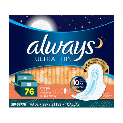 Always Ultra Thin Overnight Flexi - Winged Pads - 76 count