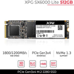 XPG SX6000 Lite 512GB PCIe 3D NAND PCIe Gen3x4 M.2 2280 NVMe 1.3 R/W up to 1800/1200MB/s SSD (ASX6000LNP-512GT-C) - shopperskartuae