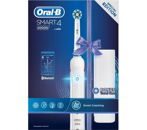 Oral-B Smart 4 4000N CrossAction Rechargeable Electric Toothbrush Powered by Braun (White).