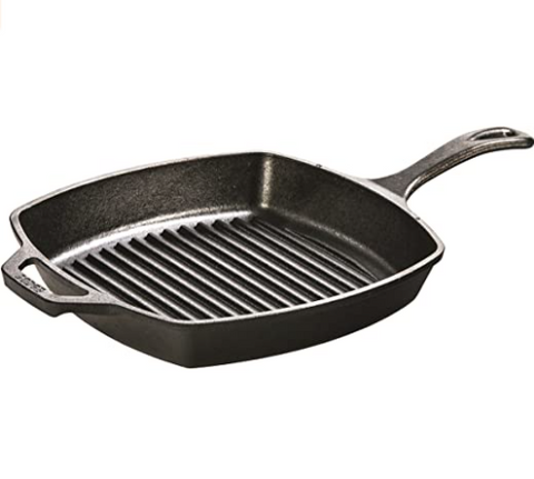 Lodge Pre-Seasoned Cast Iron Grill Pan With Assist Handle, 10.5 inch, Black…