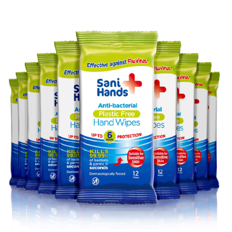 Sani Hands Anti-Bacterial Hand Cleansing Wipes, 10 x 12 Wipes, 120 Wipes