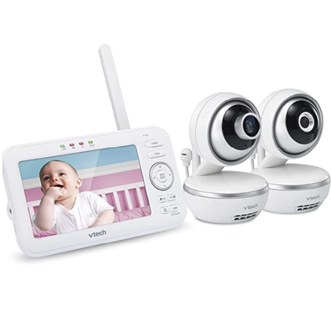 Digital Video Baby Monitor with 2 Cameras, VTech VM5261” Wide-Angle Lens and Standard Lens, Silver (2 camera Pan & Tilt monitor)